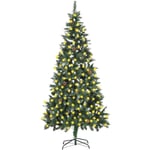 Vidaxl - Sapin de Noël artificiel pré-éclairé et pommes de pin 210 cm Vert et blanc