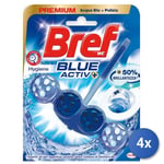 4x Bref Tablette Wc Solide 4 Boules Bleu Active +