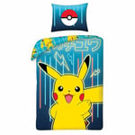 Pokemon Blue Single Cotton Duvet Cover Set 2-in-1 Design Pikachu European Size