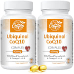 Ubiquinol CoQ10 600mg Softgels - Active Form of CoQ10 Plus Vitamin E & Omega 3 6 9 - Advanced Antioxidant Coenzyme Q10 Supplement for Heart & Brain (60 Count, (Pack of 2))