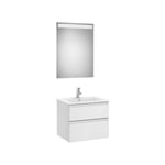 Roca - Pack meuble The Gap 600 - 2 tiroirs + lavabo slim + miroir led - blanc brillant/poignées alu brillantes