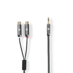 NEDIS - Câble audio stéréo - 3,5 mm mâle - 2x RCA femelle - plaqué or - 0,20 m - rond - PVC - anthracite/gris