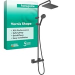 hansgrohe Vernis Shape - Colonne de douche avec mitigeur thermostatique, douche pluie avec robinet, douchette, support, flexible de douche, barre et douche de tête carrée 1 jet, Noir mat, 26286670