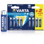 Varta Alkaliska Batterier AAA 1.5 V High Energy 8-PR Blister