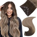 Easyouth Brun Extension Cheveux Naturel Clip 50 cm Ombre Cheveux a Clip Extension de Humain Brun Moyen Balayage Blond Cendré Foncé Invisible Vrais Clip Extension Cheveux 50 cm 120g 7Pcs