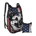 KANSS Ge Shepherd American Flag Hiking Bapack Men and Women Waterproof Portable Folding Bapack Travel Sports Shopping Ultra Light Leisure Bag