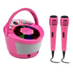 Karaoke Machine Bluetooth System 2 Microphones Kids CD Player LED Effect Pink