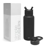 Simple Modern Botella de Agua con Pajita et Couvercle à Boire d'un Coup | Bouteille Thermos Isolée en Acier Inoxydable pour Sports et Gymnase | Summit Collection | 950ml | Midnight Black