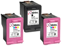 3 x 304XL Black and Colour Refilled  Ink Cartridges For HP Envy 5020