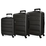 Roll Road Flex Black Luggage Set 55/65/75 cm Rigid ABS Combination Lock 182 Litre 4 Wheels Hand Luggage