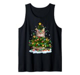 Xmas Lighting Santa Maine Coon Cat Christmas Tree Tank Top