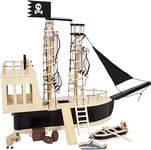 small foot Pirate pour poupées Souples en Bois, Grand Bateau de Jeu avec de Accessoires et Fonctions, 12411 Abwechslung Toys, Multicolore