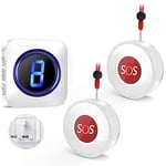 Wireless Caregiver Pager, Buzzer Call Bell, Elderly Panic Alarm Call Button at 1,000ft Long Range with 2 SOS Call Buttons Personal Alarms, 55 Melodies, 5 Volume Levels and LED Flash, White