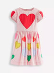 Mini Boden Kids' Cotton Puff Sleeve Heart Dress, Pink/Multi