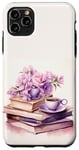 Coque pour iPhone 11 Pro Max Aquarelle Purple Pink Flower Books And Coffee