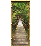 PLAGE Sticker Mural Trompe l'oeil, déco Porte cabane, Pont Suspendu forêt Tropicale, 204x83cm: Donnez Une Touche d'originalité à Votre intérieur!