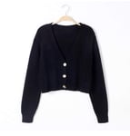 HKVML Short High Waist Slimming Plastic Flower Sweater Women's New Single-breasted Knitted Cardigan Twist Small Jacket,Black