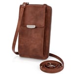 UTO Portefeuille Porte Monnaie Femme Sac À Bandoulière en PU Cuir Téléphone Portable Mini Pochette Porte Carte Épaule Portefeuille Sac pour Cadeau de Noël Saint-Valentin Marron