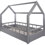 Viking Choice - Lit bois - Lit cabane - Lit cabane - lit bébé - 160x80 - gris - avec barrière - Gris