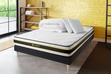 Pack sommier tapissier matelas  Ressorts ensachés et mémoire de forme avec couette et orei