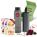 waterdrop® Cadeau Saint Valentin, Coffret Dégustation Verre, Bouteille en verre 600 ml + 18 Cubes à Boire en 6 saveurs, Sans sucre, Boisson en cube, Gourde d'eau, Cadeau Pour Homme & Femme