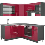 Vicco - Cuisine en angle Fame-Line, Bordeaux haute brillance/anthracite, 160 x 60 cm sans plan de travail