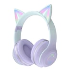 Over-Ear hörlurar för barn Trådlösa Bluetooth Söta kattöron RGB hopfällbart ljud med mikrofon för flickor Volymkontroll Headset för kvinnor Lila
