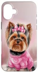 iPhone 16 Plus Aesthetic Pink Christmas Yorkshire Terrier Holiday Xmas Case