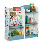 Relaxdays étagère pour Enfant, 7 Compartiments pour Livres & Jouets, Motif Chien, HxLxP : 84 x 86 x 26, Bleue/Blanche