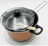 Large 24cm Chip Pan Deep Fat Fryer Cooking Pot Frying Basket With Glass Lid Set