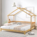 Lit Cabane Extensible, Lit Maison, Lit Enfant, Lit de Jour, Lit Simple/Double, Bois Massif Naturel (200x90cm) - Roomfitters