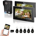 Interphone vidéo 2 unités, écran tactile 7 pouces avec système de sonnette filaire 1080P, prend en charge les empreintes digitales, carte rfid,