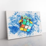 Big Box Art The Rubik Cube Watercolour Canvas Wall Art Print Ready to Hang Picture, 76 x 50 cm (30 x 20 Inch), White, Blue, Grey, Olive, Green