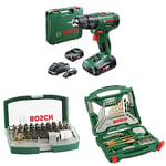 Bosch Home and Garden Cordless Combi Drill PSB 1800 LI-2 & Bosch 32pc. Screwdriver Bit Set & Bosch 70-Pieces X-Line Titanium Drill and Screwdriver Bit Set