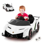 GOPLUS Lamborghini Voiture Electrique Enfants 12V, Voiture Electrique Enfants 1 Place avec Télécommande Parentale 2,4 G, Ports AUX et USB, Multimédia, pour Enfant 3-8 Ans,Charge 30KG30KG (Blanc)