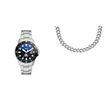 Fossil Montre Homme Blue Dive et Collier en Acier Inoxydable argenté, Set