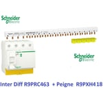 Schneider - Interrupteur différentiel Resi9 4P 63A 30ma - ac + Peigne 3P+N -18 m R9PRC463 + R9PXH418