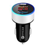 Car Charger, Car QC3.0 Quick Charge Dual USB Ports LCD Display Mobile Phone Charger Adapter Silver One Size