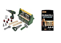 Theo Klein 8429 Bosch Tool Box I With Saw, Hammer, Pliers and Much More I Battery-Powered Cordless Screwdriver, Duracell Optimum AA Alkaline Batteries [Pack of 4] 1.5 V LR6 MN1500