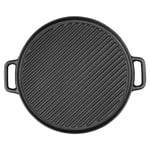 SOGA 30cm Round Cast Iron Ribbed BBQ Pan Skillet Steak Sizzle Platter with Handle - Frying Pans - ZPai042