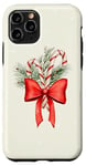 Coque pour iPhone 11 Pro Noeud rouge vintage de Noël à la menthe poivrée en sucre d'orge Jolly Leaves