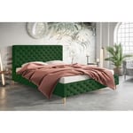 Lit double 180x200 Felix - Glamour Design, Lit adulte avec sommier à lattes et tête de lit, tissu velours - Vert (Amor Velvet 4311)