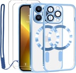 Coque Pour Iphone 13 Pro Max Avec 2xverre Trempé Et Caméra Protecteur,Coque Magsafe Magnétique Pour Iphone 13 Pro Max Film Protection D'écran Transparente Coque Aimantée Bleu(Q1581)