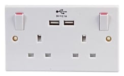 STATUS Plug Socket UK | Double Socket with Double USB Plug | White Plastic | 13