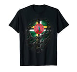 Proud Dominican Roots Heritage Torn Ripped Dominica Flag T-Shirt