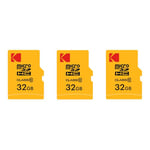 KODAK Pack de 3 Cartes Mémoire Micro SDHC 32 Go avec Adaptateur - Solution de Stockage Haute Vitesse