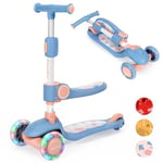 BremToy Trottinette Enfant avec Siège Pivotant à 360°, Réglage de la Hauteur en Continu, Trottinette avec Roues LED, Trottinette Pliable pour Enfants de 1 à 8 Ans, Rose