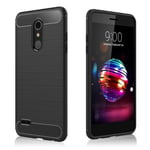 LG K10 (2018) Hiilikuitu Harjattu TPU Muovi Takasuoja Kuori - Musta