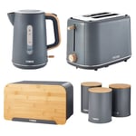 Tower Scandi Kettle, 2 Slice Toaster, Bread Bin, Canisters & Biscuit Barrel Set