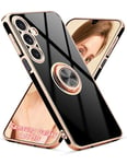 Jusy for Samsung Galaxy A16 5G Case, with 360° Rotating Ring Magnetic Stand, Luxurious Gloss Finish and Electroplating Shockproof Protective Phone Cover Case,Black